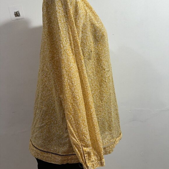 Talbots Top Women Women's Yellow Long  Sleeve Split V Neck Eyelet‎  Tunic SZ LP - Picture 12 of 14
